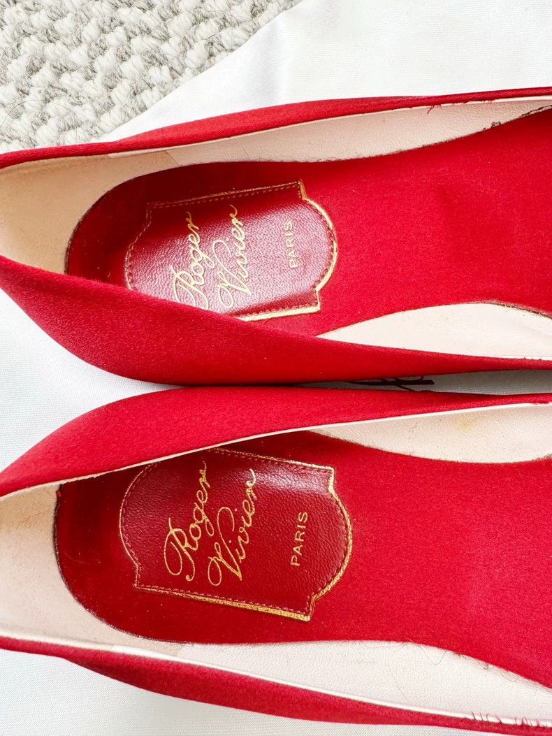 Roger Vivier Roger Vivier Red Satin Flats with Rhinestones Size US 7 / IT 37 - 3 Thumbnail