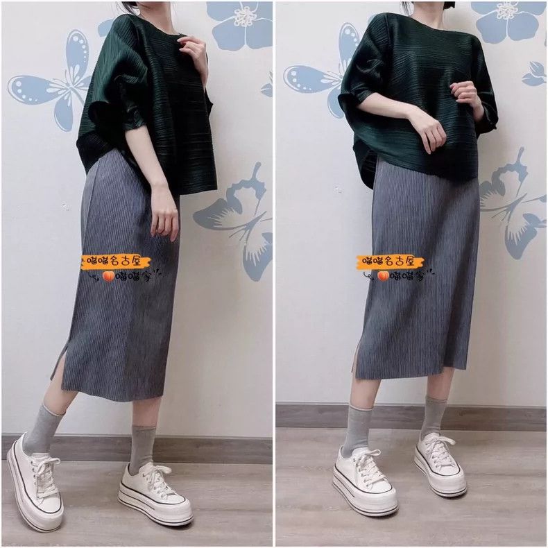 Issey Miyake Issey Miyake Gray Straight Midi Skirt Size 22" - 8 Thumbnail