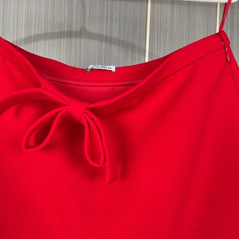 Miu Miu Miu Miu Red Bow Ruffled Mini Skirt Size 42" / US 20 - 3 Thumbnail