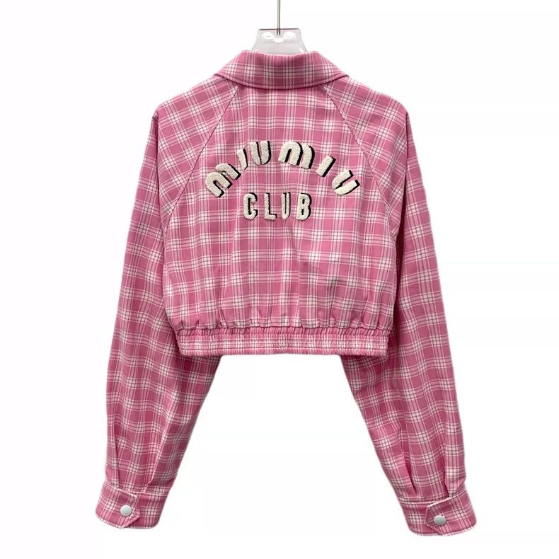 Miu Miu MiuMiu Pink Logo Plaid Long Sleeve Jacket Size S / US 4 / IT 40 - 2 Thumbnail