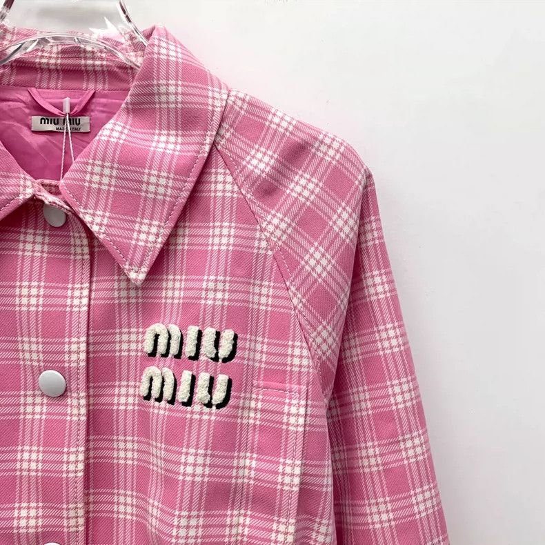 Miu Miu MiuMiu Pink Logo Plaid Long Sleeve Jacket Size S / US 4 / IT 40 - 3 Thumbnail