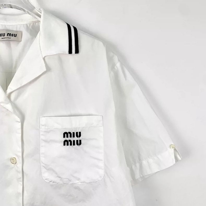 Miu Miu MiuMiu White Logo Short Sleeve Shirt Size S / US 4 / IT 40 - 3 Thumbnail