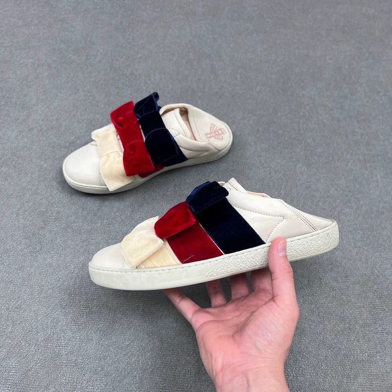 Gucci Gucci White Velvet Bow Slip-On Sneakers Size US 7 / IT 37 - 2 Thumbnail