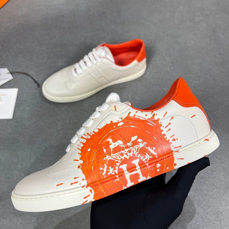 Hermes Hermes Quicker White Orange Low-Top Sneakers Size US 6 / IT 36 - 3 Thumbnail