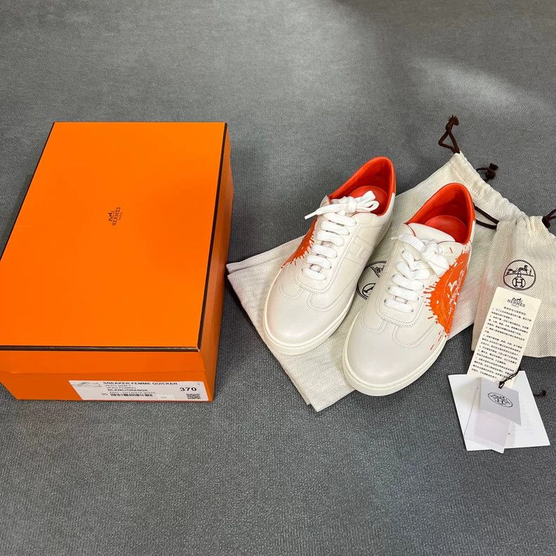Hermes Hermes Quicker White Orange Low-Top Sneakers Size US 6 / IT 36 - 2 Thumbnail