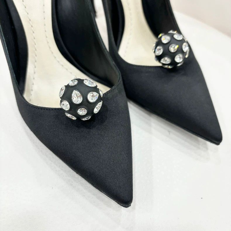 Dior Dior Black Satin High Heels with Rhinestones Size US 8 / IT 38 - 2 Thumbnail