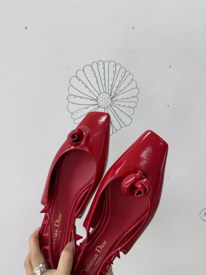 Dior Dior Red Flat Shoes with Flower Detail Size US 6 / IT 36 - 2 Thumbnail
