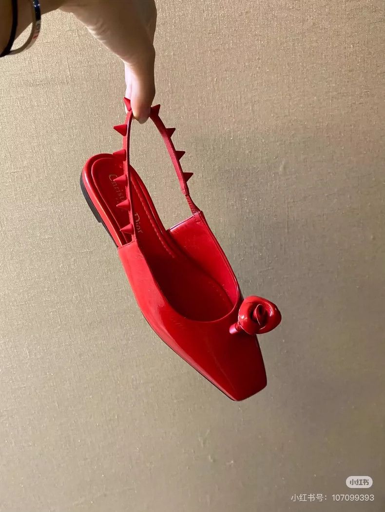 Dior Dior Red Flat Shoes with Flower Detail Size US 6 / IT 36 - 7 Thumbnail