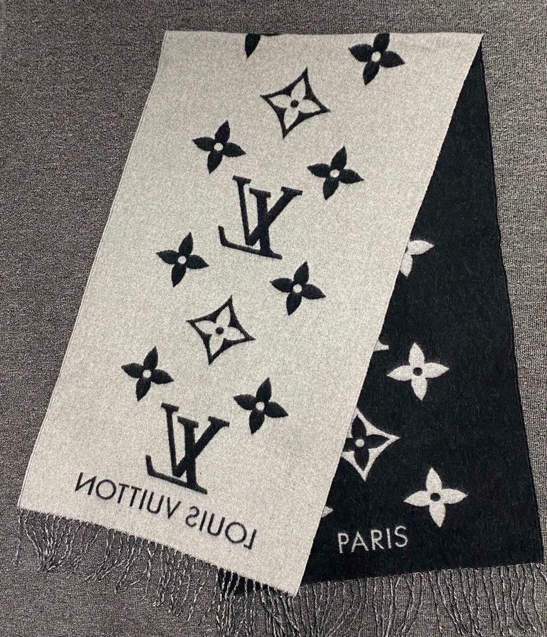 Louis Vuitton Black and Gray Cashmere Scarf Size ONE SIZE - 2 Thumbnail