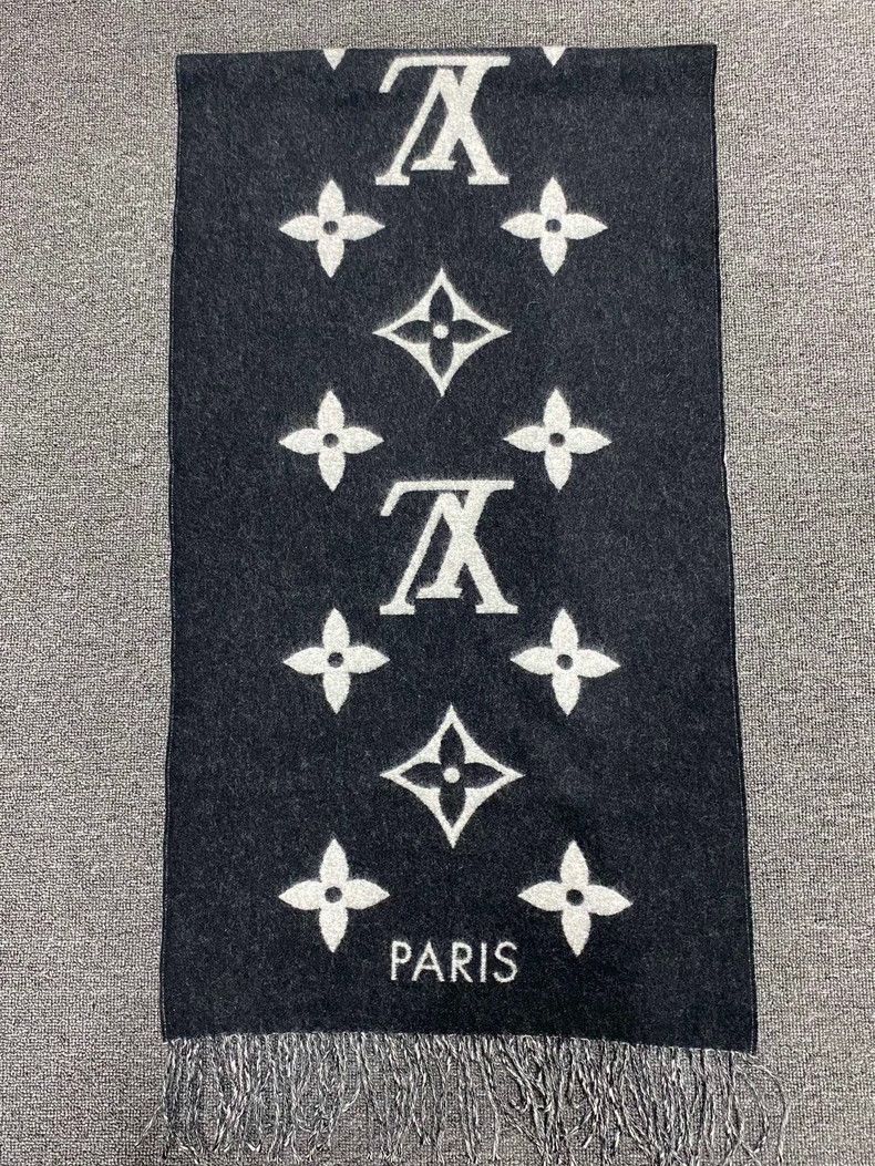 Louis Vuitton Black and Gray Cashmere Scarf Size ONE SIZE - 3 Thumbnail