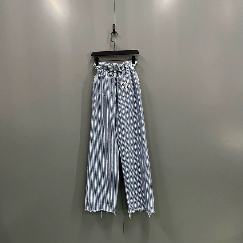 Miu Miu Miu Miu Blue White Striped Long Pants Size US 26 / EU 42 - 2 Thumbnail
