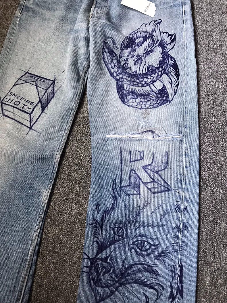Balenciaga Designer Denim Pants with Unique Graffiti Design Size US 38 / EU 54 - 3 Thumbnail