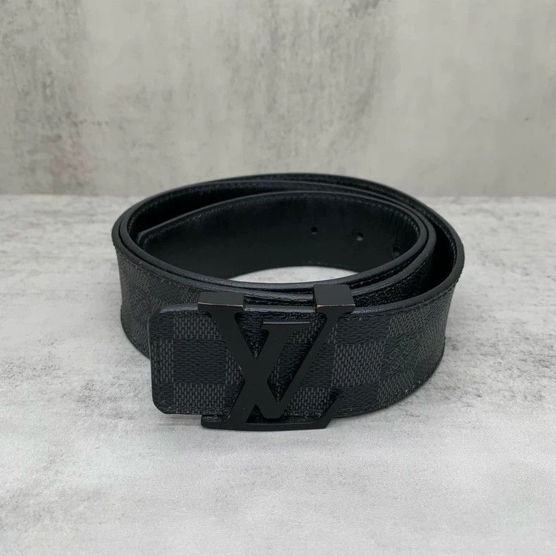 Louis Vuitton Black Checkered Pattern Leather Belt Size ONE SIZE - 3 Thumbnail
