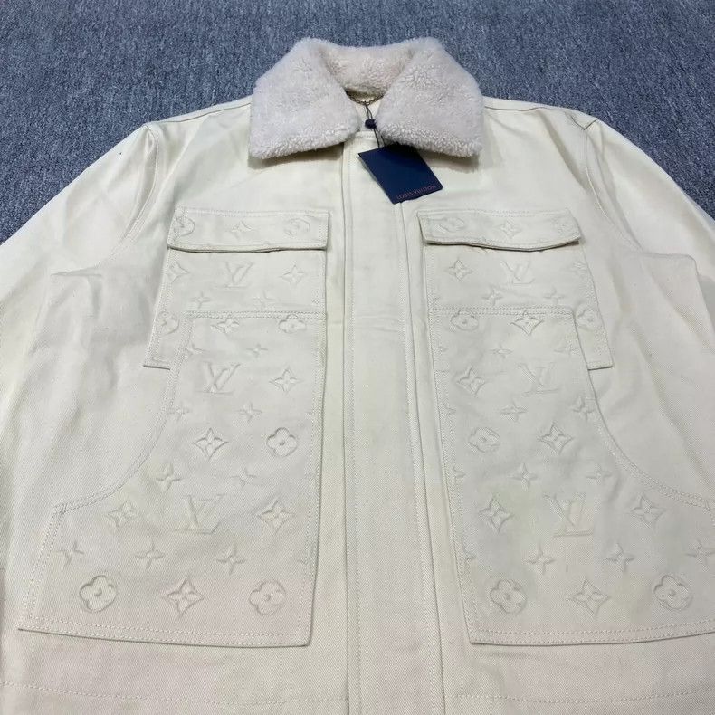 Louis Vuitton Beige Embossed Denim Jacket with Removable Collar Size US XXL / EU 58 / 5 - 3 Thumbnail