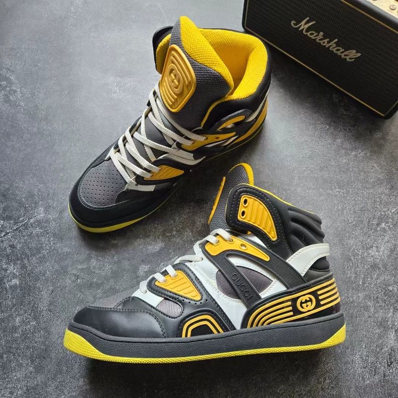 Gucci GUCCI Basket High-Top Sneakers Black Yellow Size US 7.5 / EU 40-41 - 4 Thumbnail
