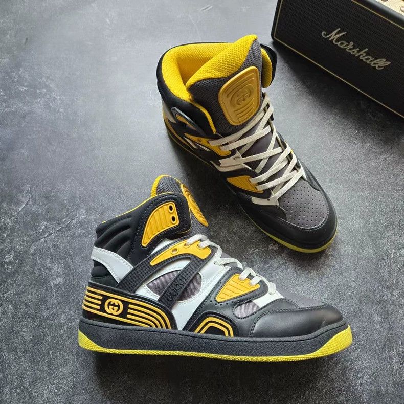 Gucci GUCCI Basket High-Top Sneakers Black Yellow Size US 7.5 / EU 40-41 - 5 Thumbnail