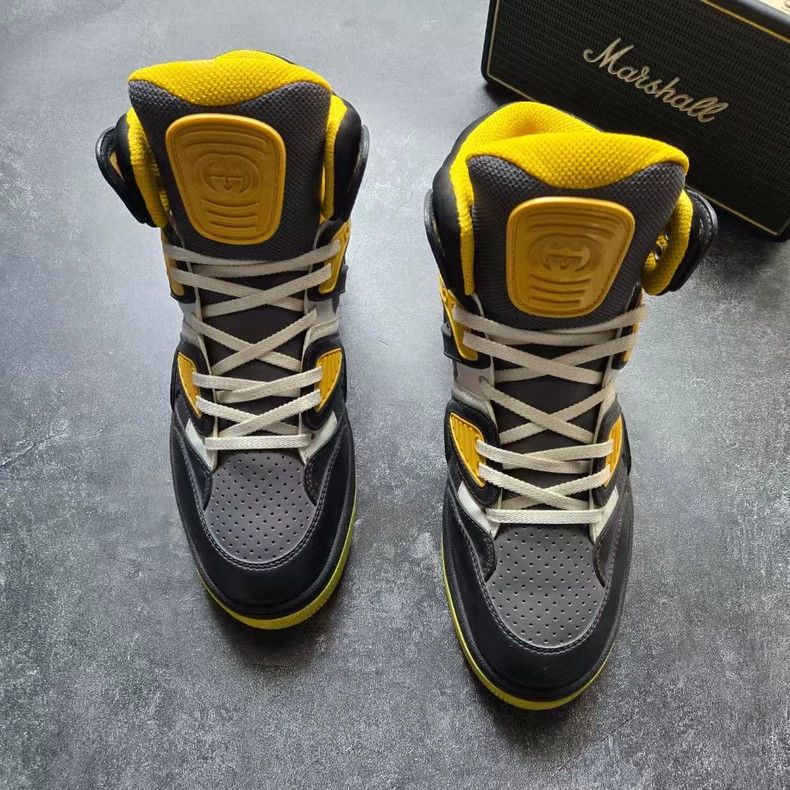 Gucci GUCCI Basket High-Top Sneakers Black Yellow Size US 7.5 / EU 40-41 - 3 Thumbnail