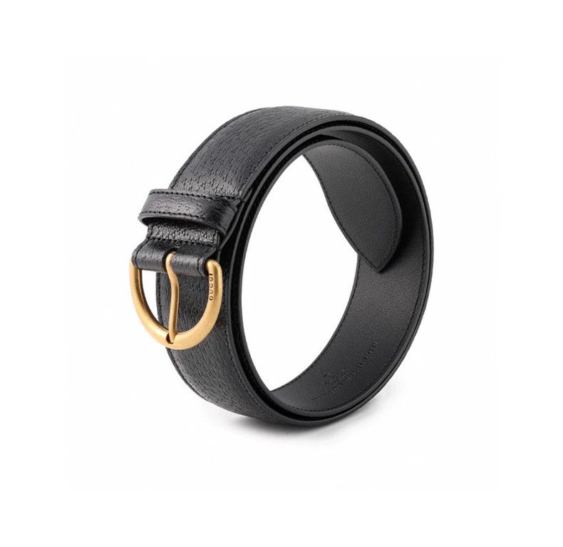Gucci Gucci Black Leather Belt with Gold Buckle Size ONE SIZE - 6 Thumbnail