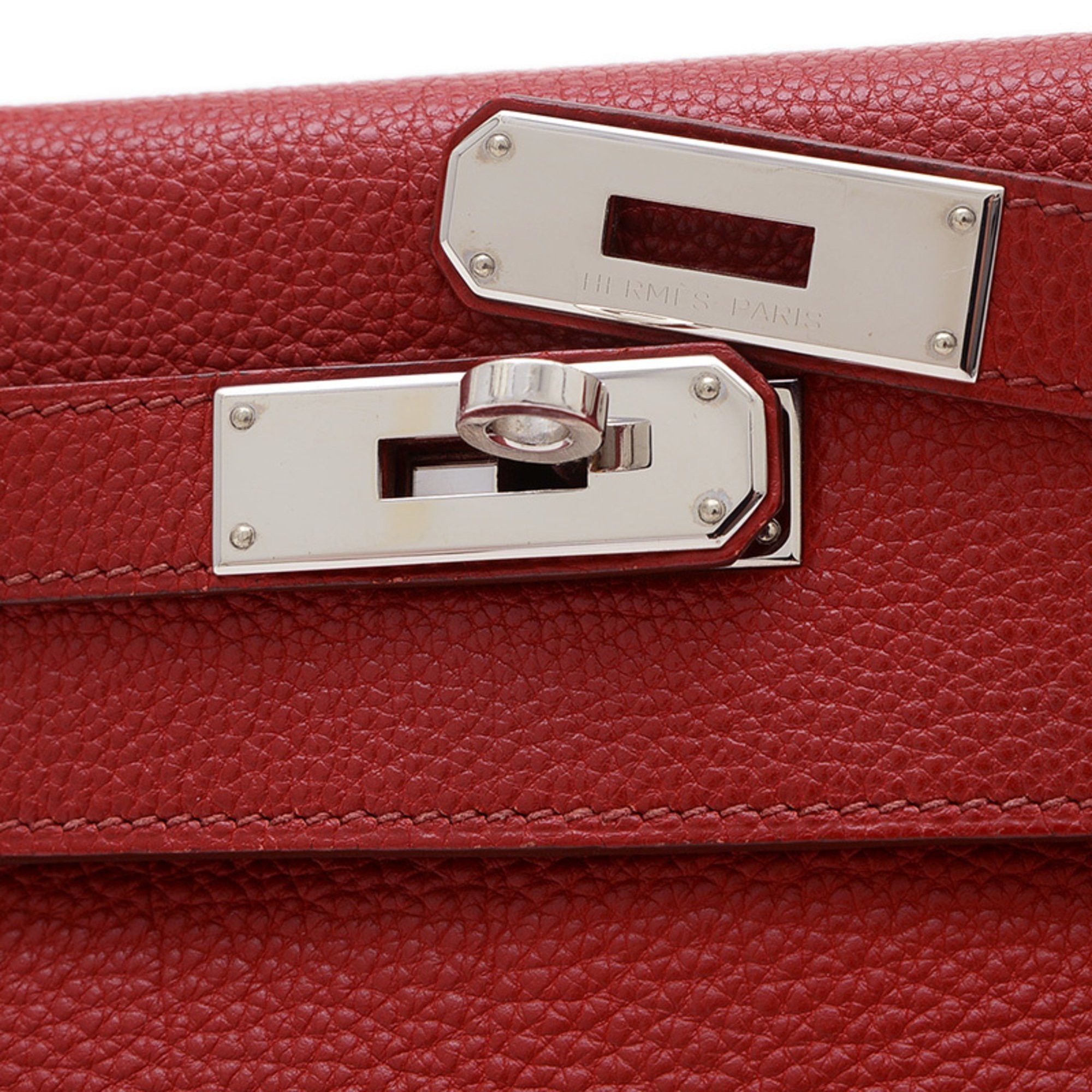 Hermes Kelly 28 handbag, inlaid with Togo, Rouge Garance, silver