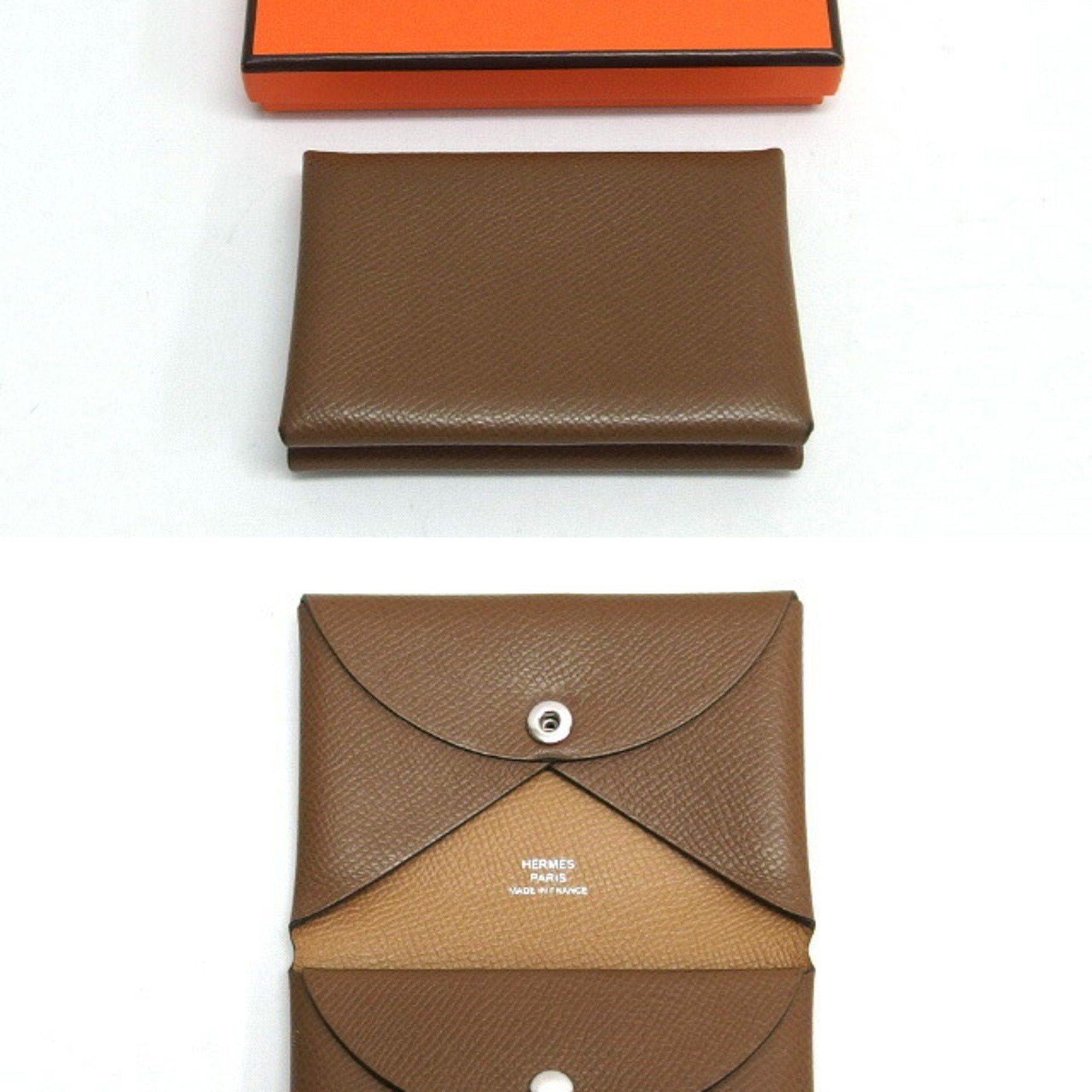 Hermes Hermes Calvi Duo Bi-fold Coin Purse Maroon Brown Size ONE SIZE - 3 Thumbnail