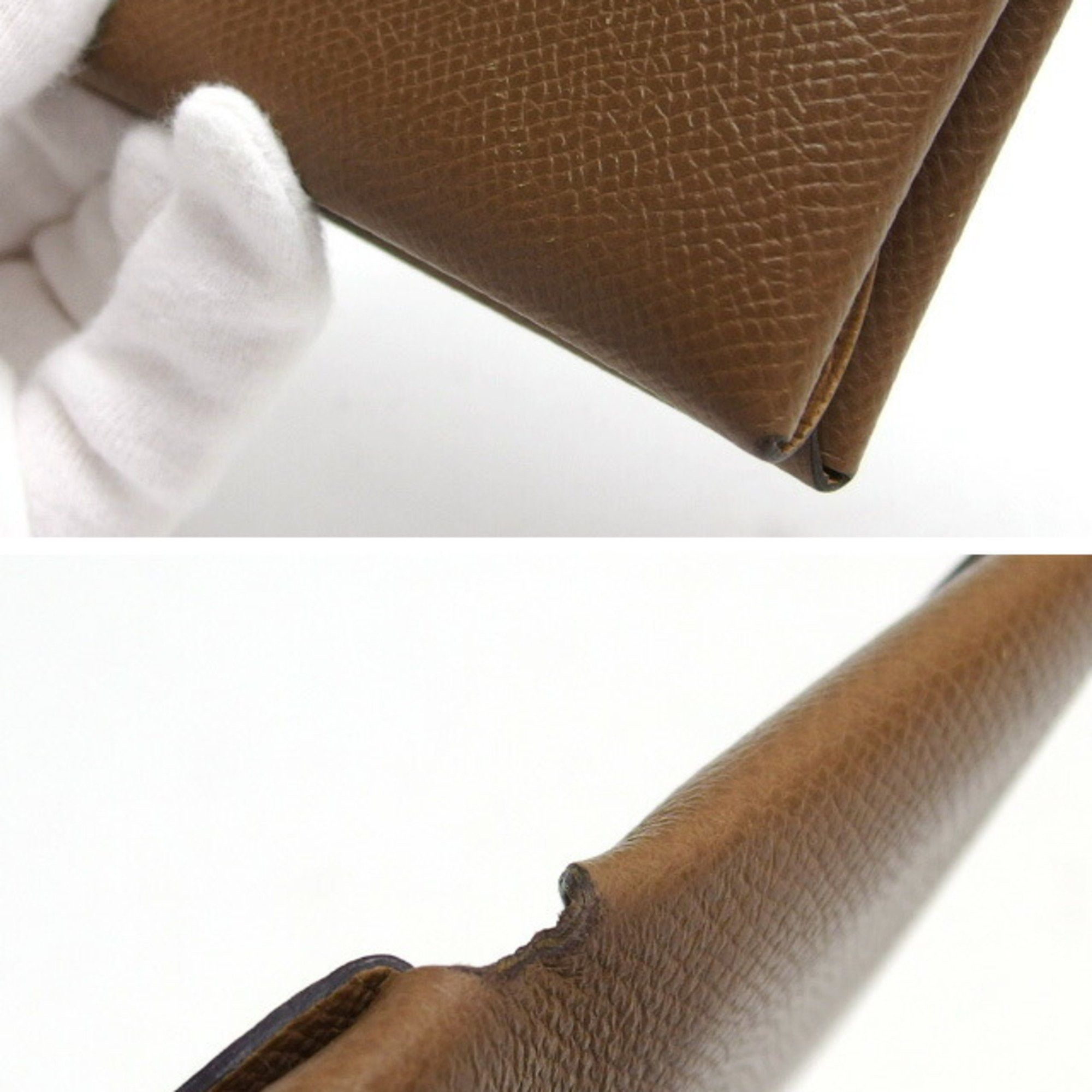 Hermes Hermes Calvi Duo Bi-fold Coin Purse Maroon Brown Size ONE SIZE - 8 Thumbnail