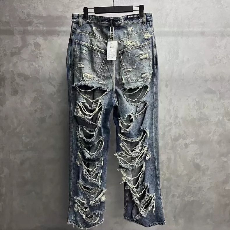 Balenciaga Balenciaga Blue Distressed Denim Jeans Size S Size US 27 - 2 Thumbnail