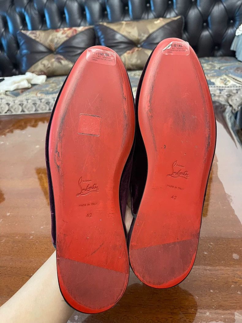 Christian Louboutin Men's Burgundy Velvet Shoes