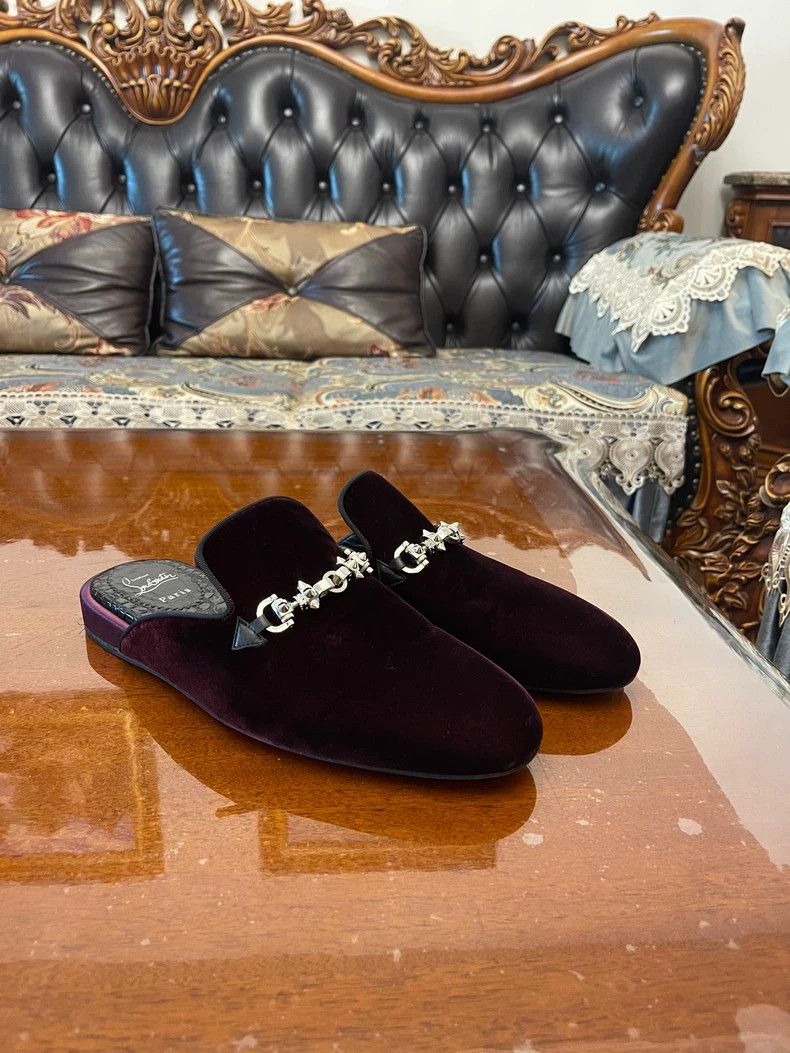 Christian Louboutin Men's Burgundy Velvet Shoes