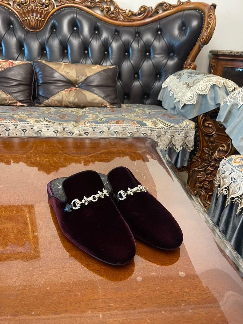 Christian Louboutin Men's Burgundy Velvet Shoes
