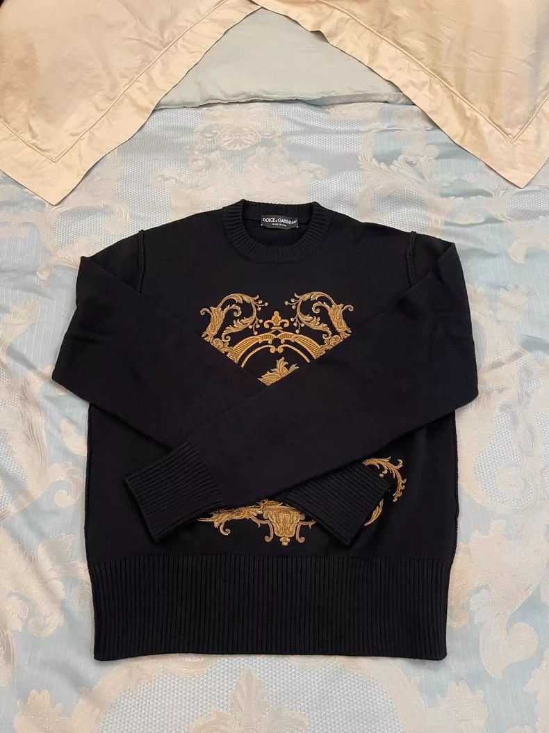 Dolce & Gabbana Dolce & Gabbana Black Wool Sweater with Embroidery Size US L / EU 52-54 / 3 - 2 Thumbnail