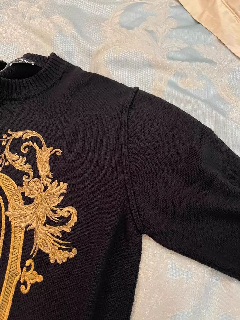 Dolce & Gabbana Dolce & Gabbana Black Wool Sweater with Embroidery Size US L / EU 52-54 / 3 - 8 Thumbnail