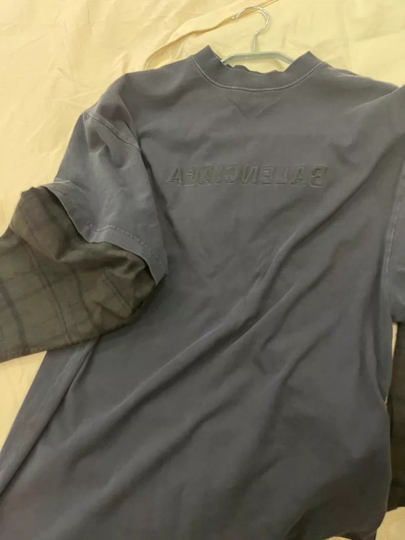 Balenciaga BALENCIAGA Gray Sweatshirt with Checkered Sleeves Size US L / EU 52-54 / 3 - 9 Thumbnail