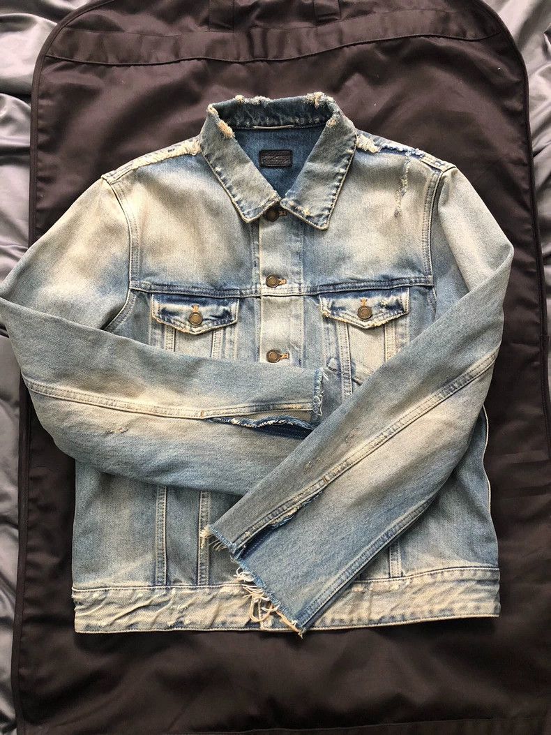 Yves Saint Laurent YSL Distressed Denim Jacket for Men and Women Size US XL / EU 56 / 4 - 4 Thumbnail