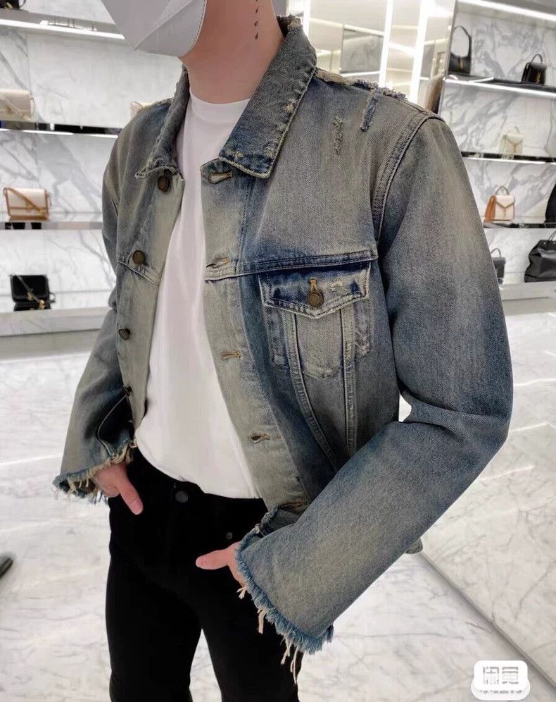Yves Saint Laurent YSL Distressed Denim Jacket for Men and Women Size US XL / EU 56 / 4 - 6 Thumbnail