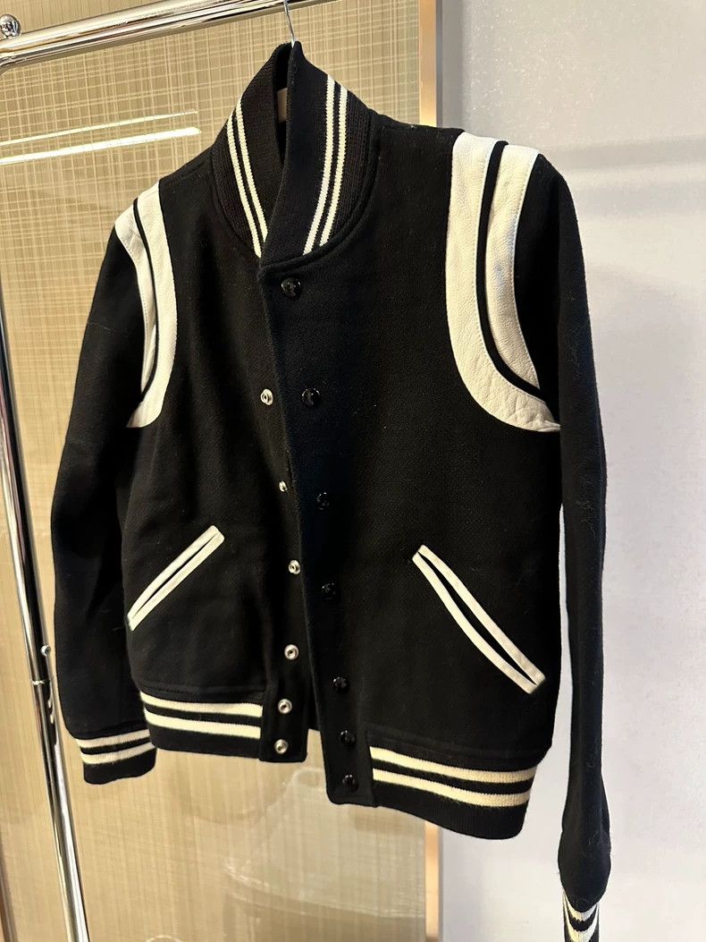 Yves Saint Laurent YSL Classic Black Baseball Jacket with Stripes Size US M / EU 48-50 / 2 - 3 Thumbnail
