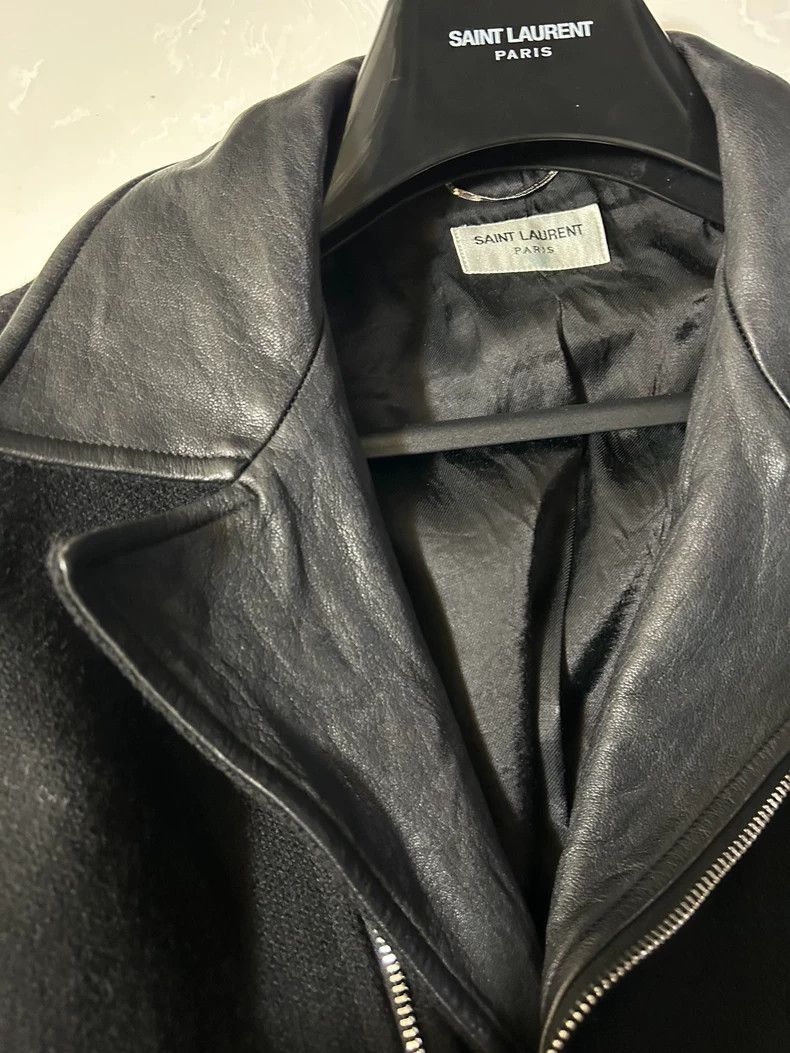 Yves Saint Laurent Saint Laurent Black Wool Leather Zip Jacket Size US L / EU 52-54 / 3 - 3 Thumbnail