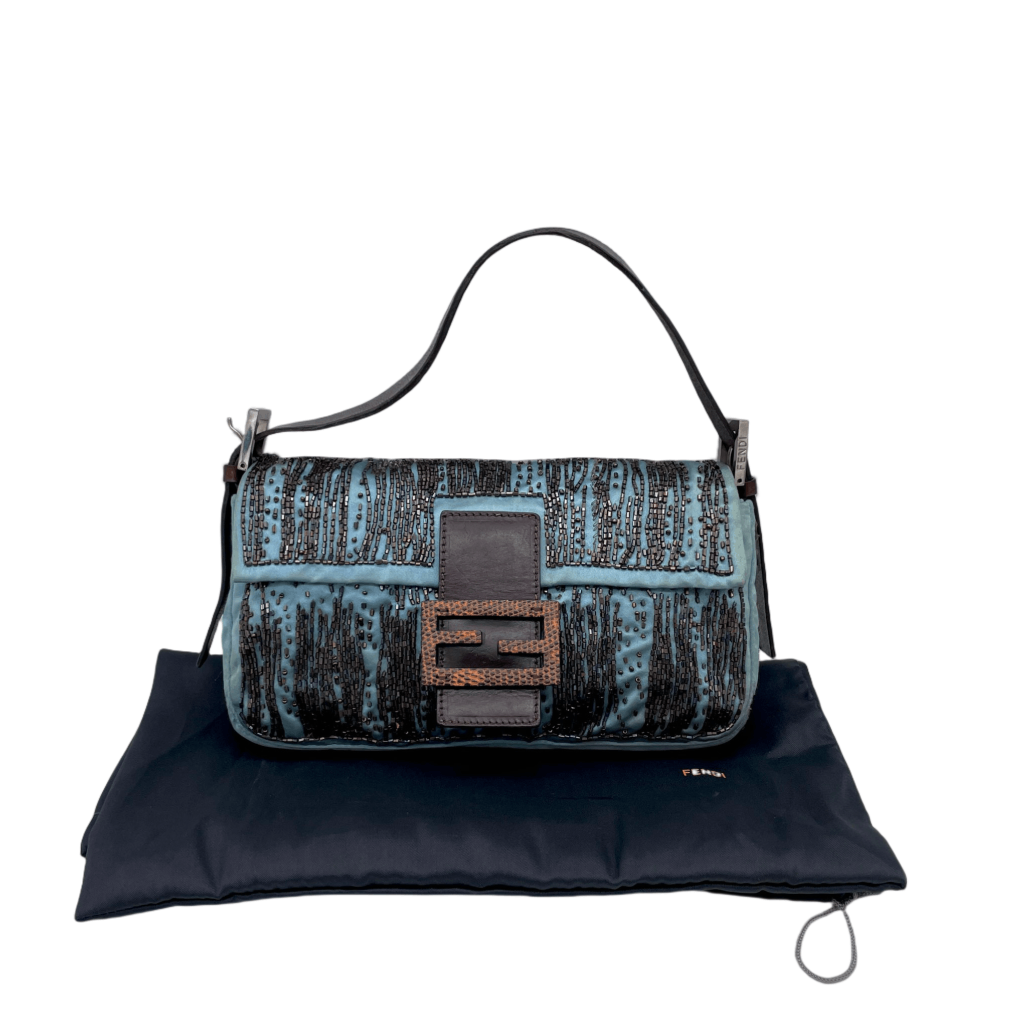 Fendi Fendi Beads Embroidery Mamma Baguette Pm Shoulder Bag Blue&Amp;Brown Size ONE SIZE - 4 Thumbnail