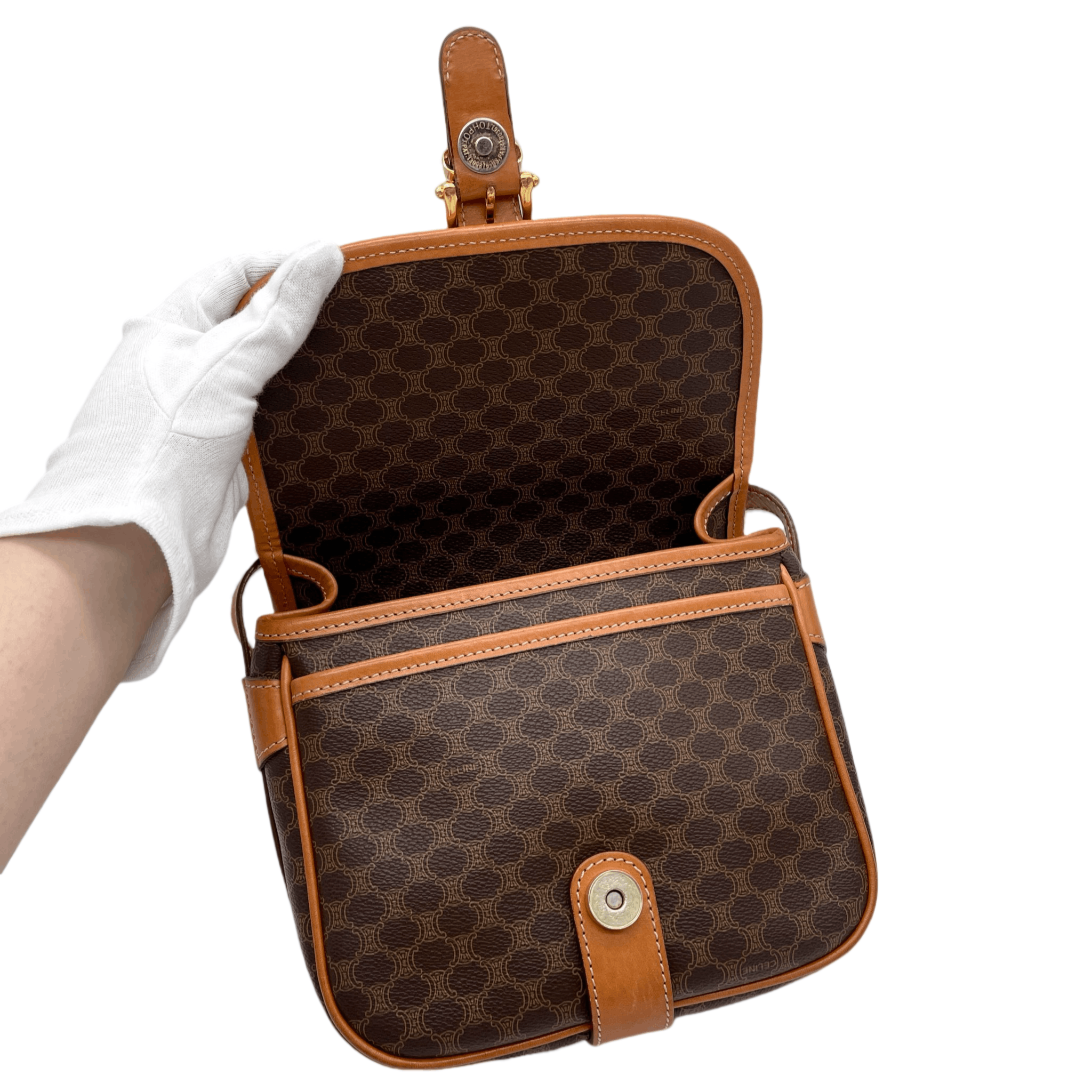 Celine Celine Macadam Horse Bit Crossbody Shoulder Bag Brown &Amp; Gold Size ONE SIZE - 13 Thumbnail