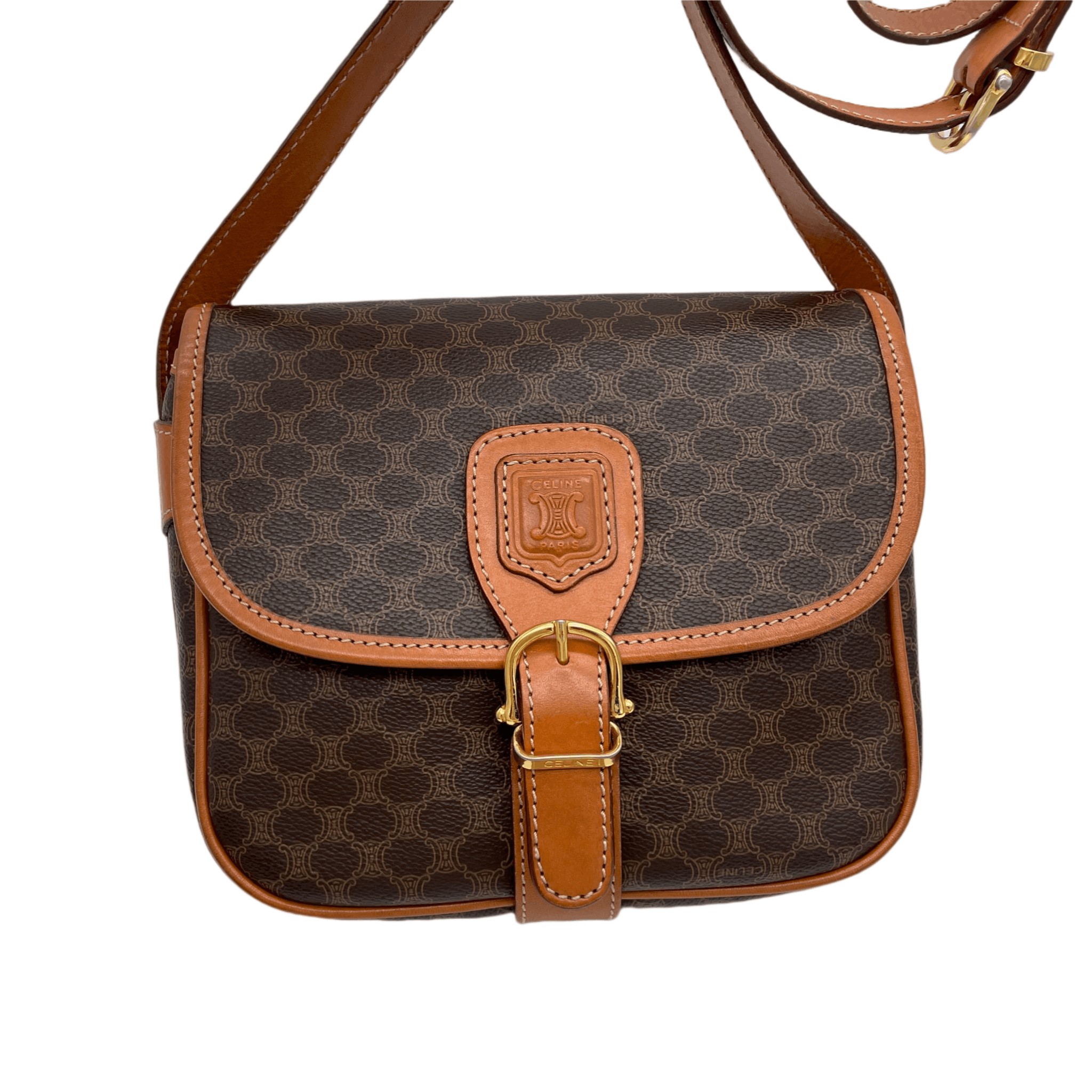 Celine Celine Macadam Horse Bit Crossbody Shoulder Bag Brown &Amp; Gold Size ONE SIZE - 5 Thumbnail