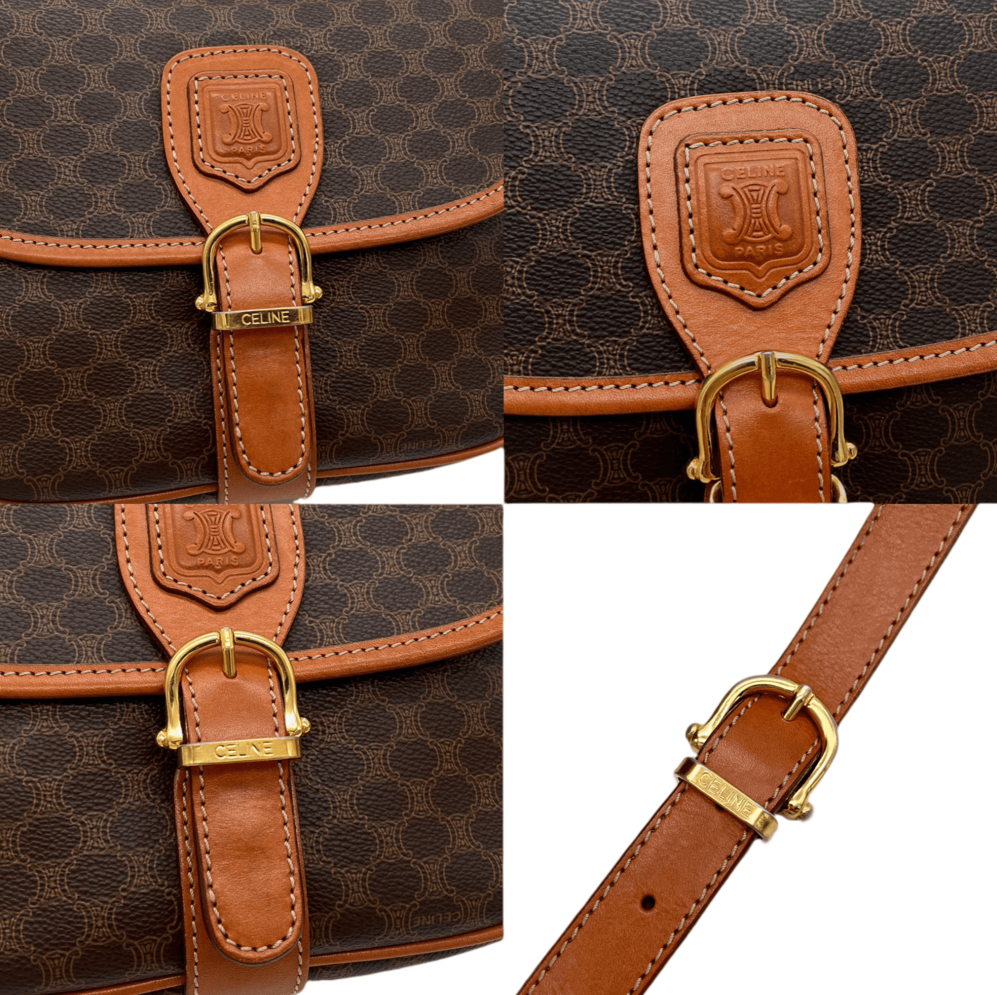 Celine Celine Macadam Horse Bit Crossbody Shoulder Bag Brown &Amp; Gold Size ONE SIZE - 7 Thumbnail