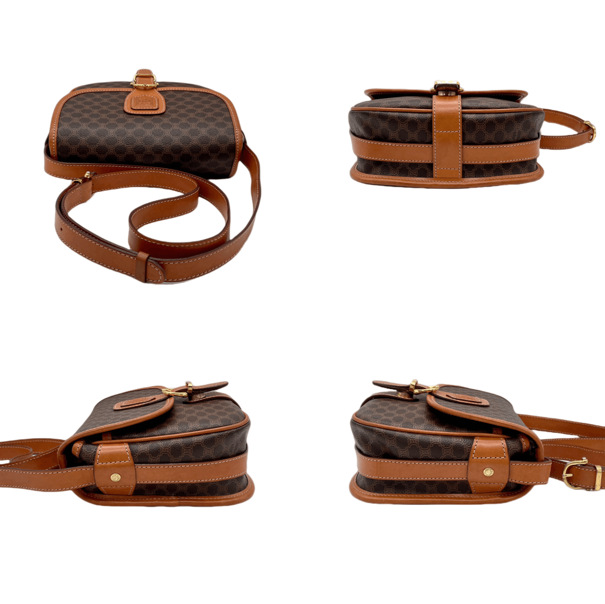 Celine Celine Macadam Horse Bit Crossbody Shoulder Bag Brown &Amp; Gold Size ONE SIZE - 8 Thumbnail