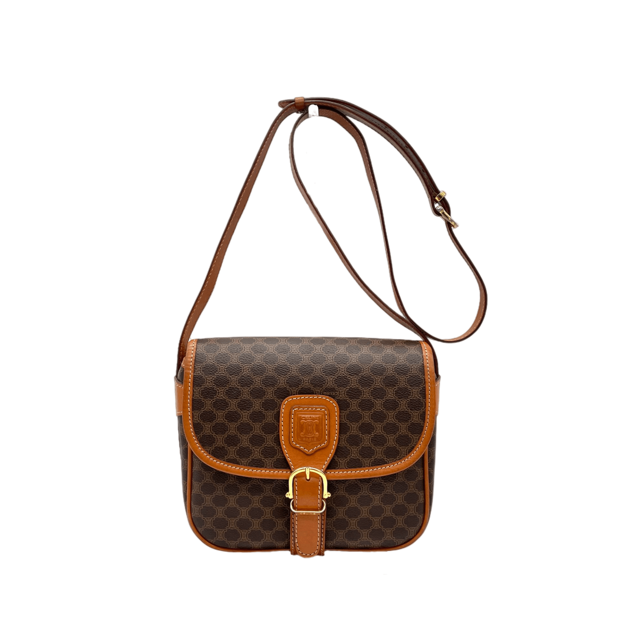 Celine Celine Macadam Horse Bit Crossbody Shoulder Bag Brown &Amp; Gold Size ONE SIZE - 4 Thumbnail