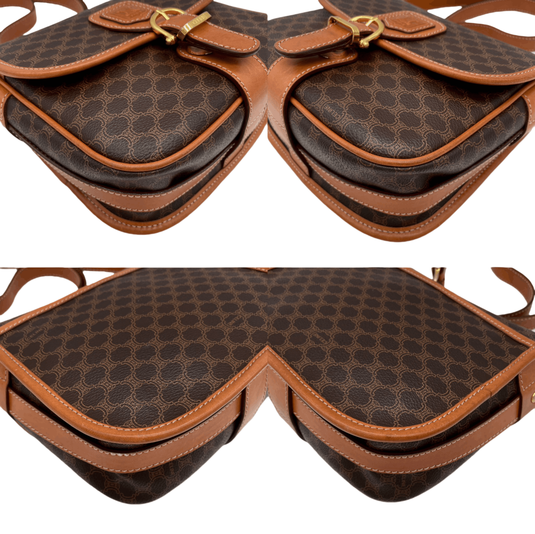 Celine Celine Macadam Horse Bit Crossbody Shoulder Bag Brown &Amp; Gold Size ONE SIZE - 11 Thumbnail