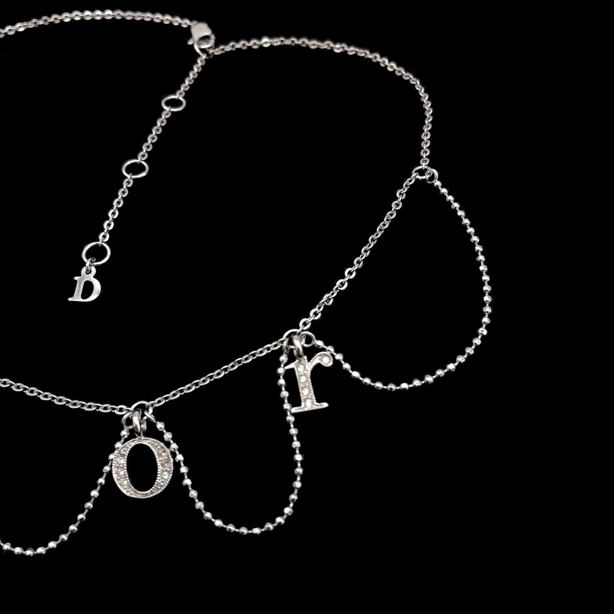 Dior Christian Dior D Ior Rhinestone Pendant Chain Necklace Silver Size ONE SIZE - 8 Thumbnail