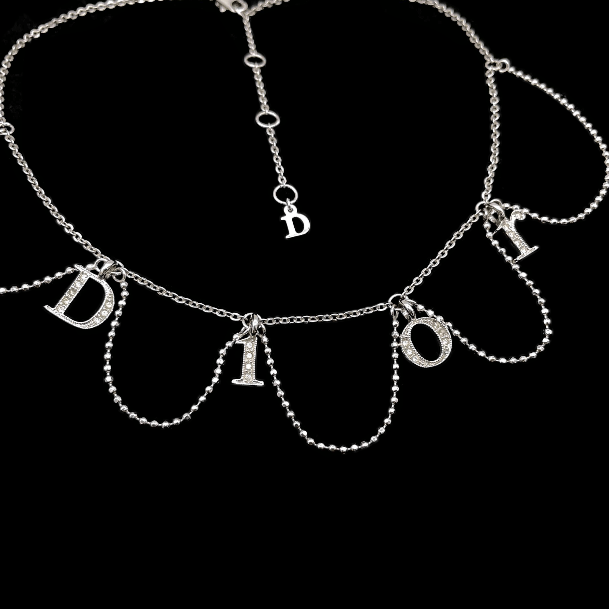 Dior Christian Dior D Ior Rhinestone Pendant Chain Necklace Silver Size ONE SIZE - 5 Thumbnail