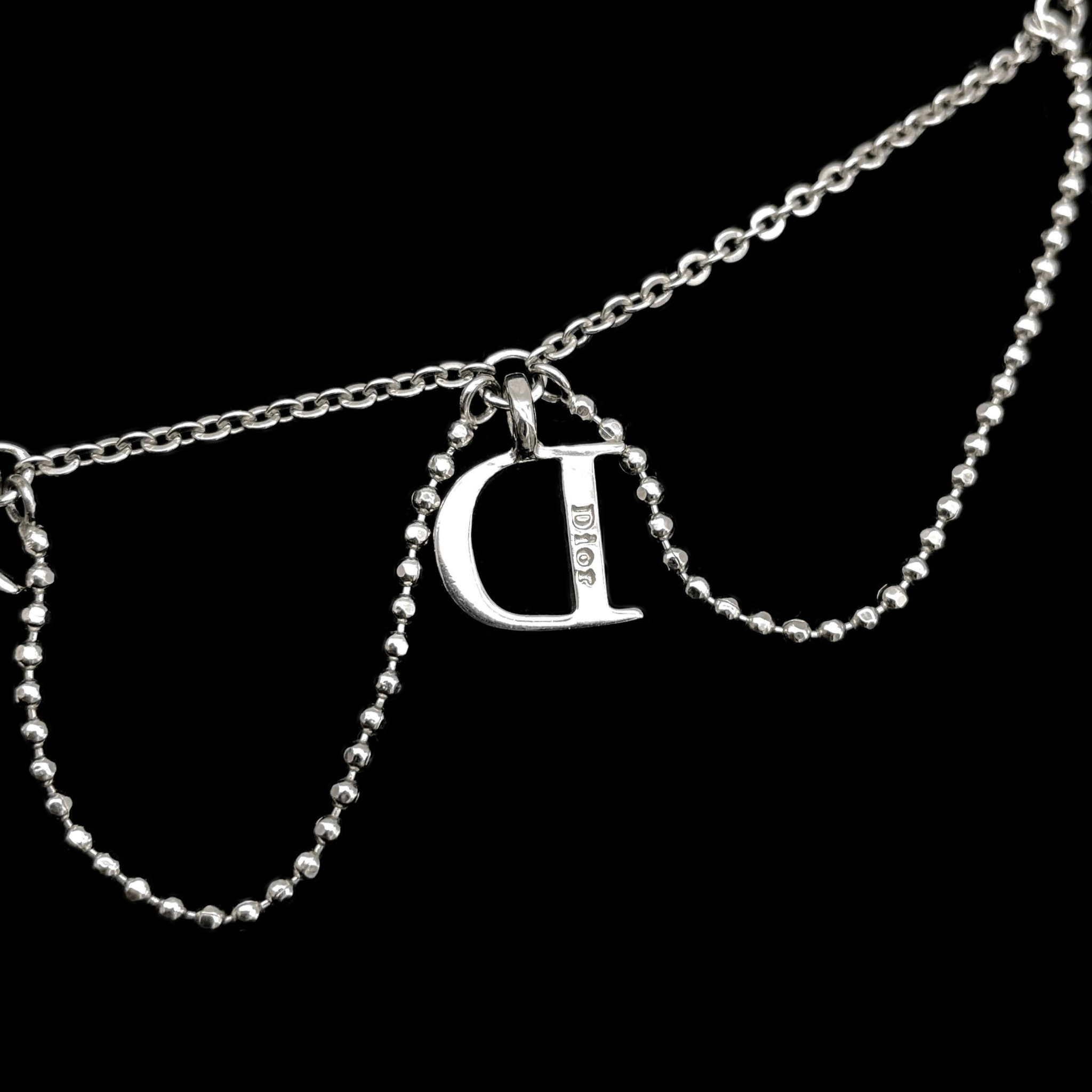 Dior Christian Dior D Ior Rhinestone Pendant Chain Necklace Silver Size ONE SIZE - 11 Thumbnail