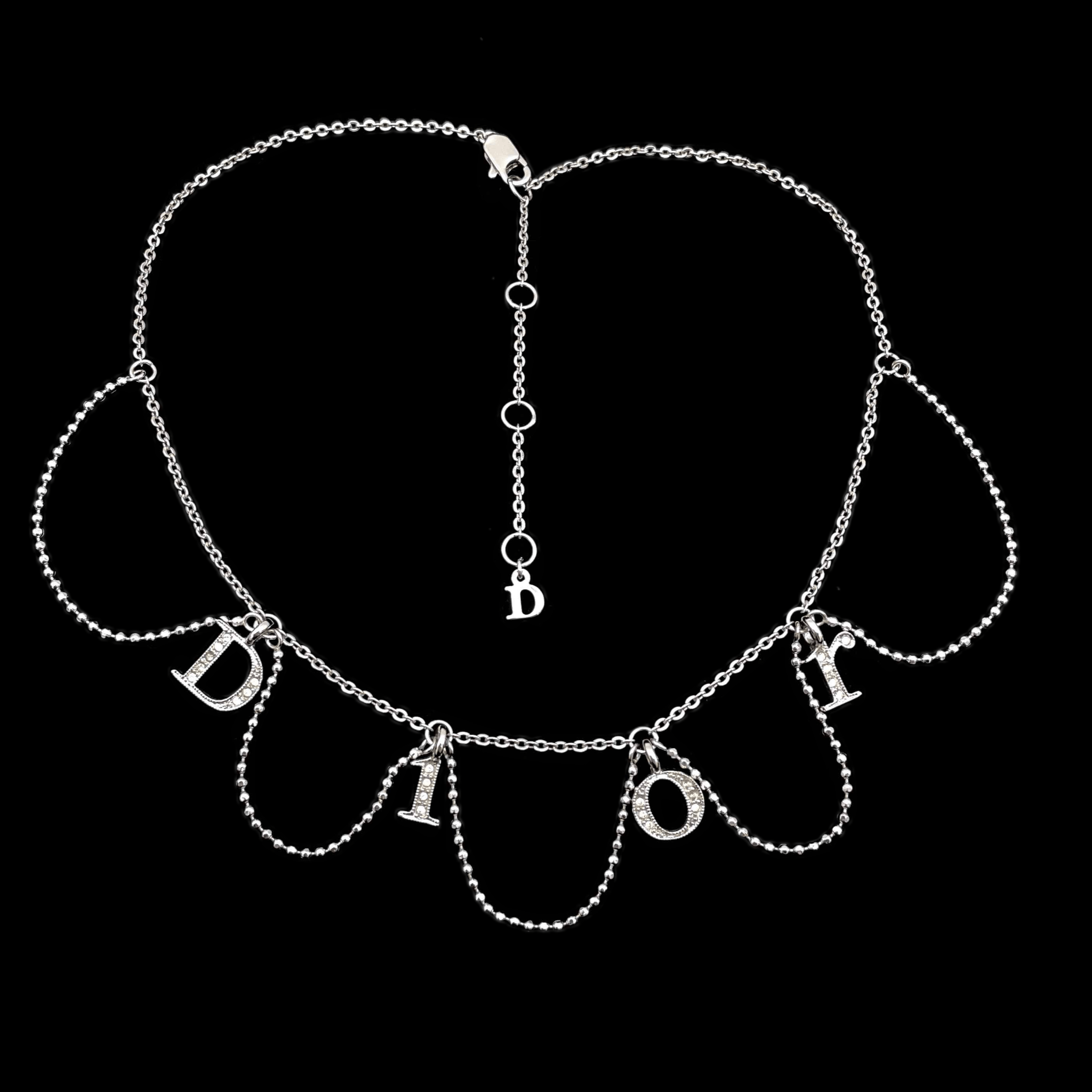 Dior Christian Dior D Ior Rhinestone Pendant Chain Necklace Silver Size ONE SIZE - 4 Thumbnail
