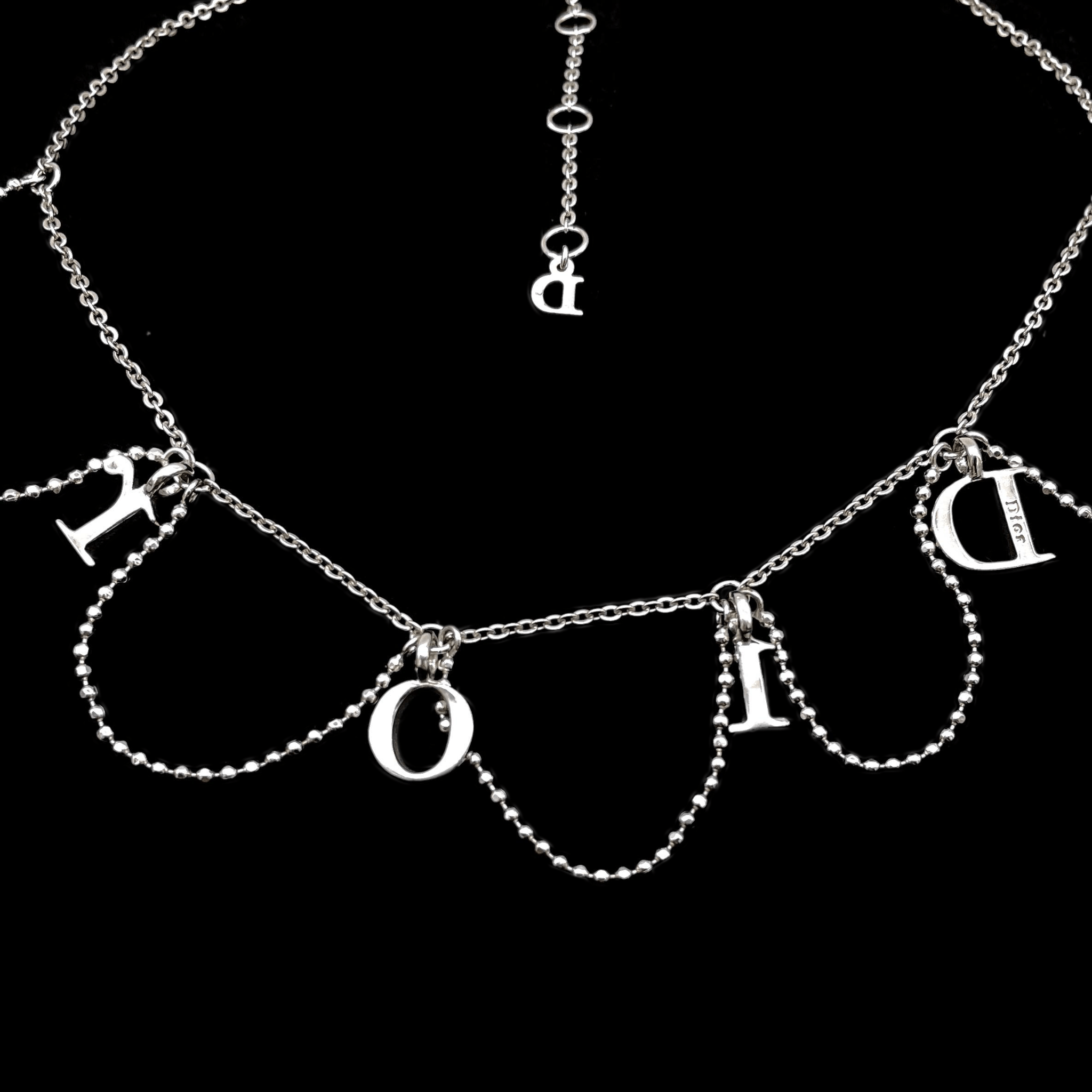 Dior Christian Dior D Ior Rhinestone Pendant Chain Necklace Silver Size ONE SIZE - 6 Thumbnail