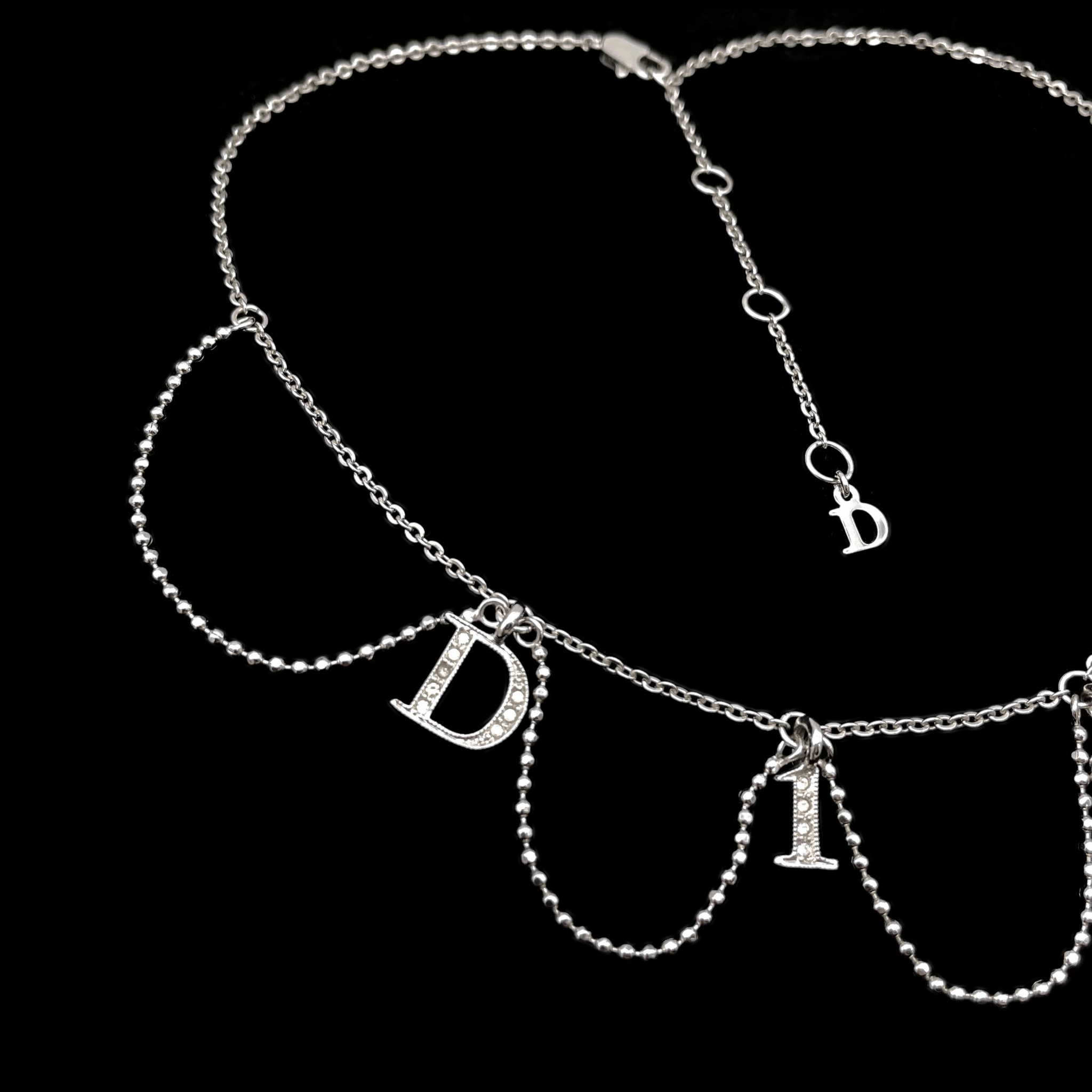 Dior Christian Dior D Ior Rhinestone Pendant Chain Necklace Silver Size ONE SIZE - 7 Thumbnail