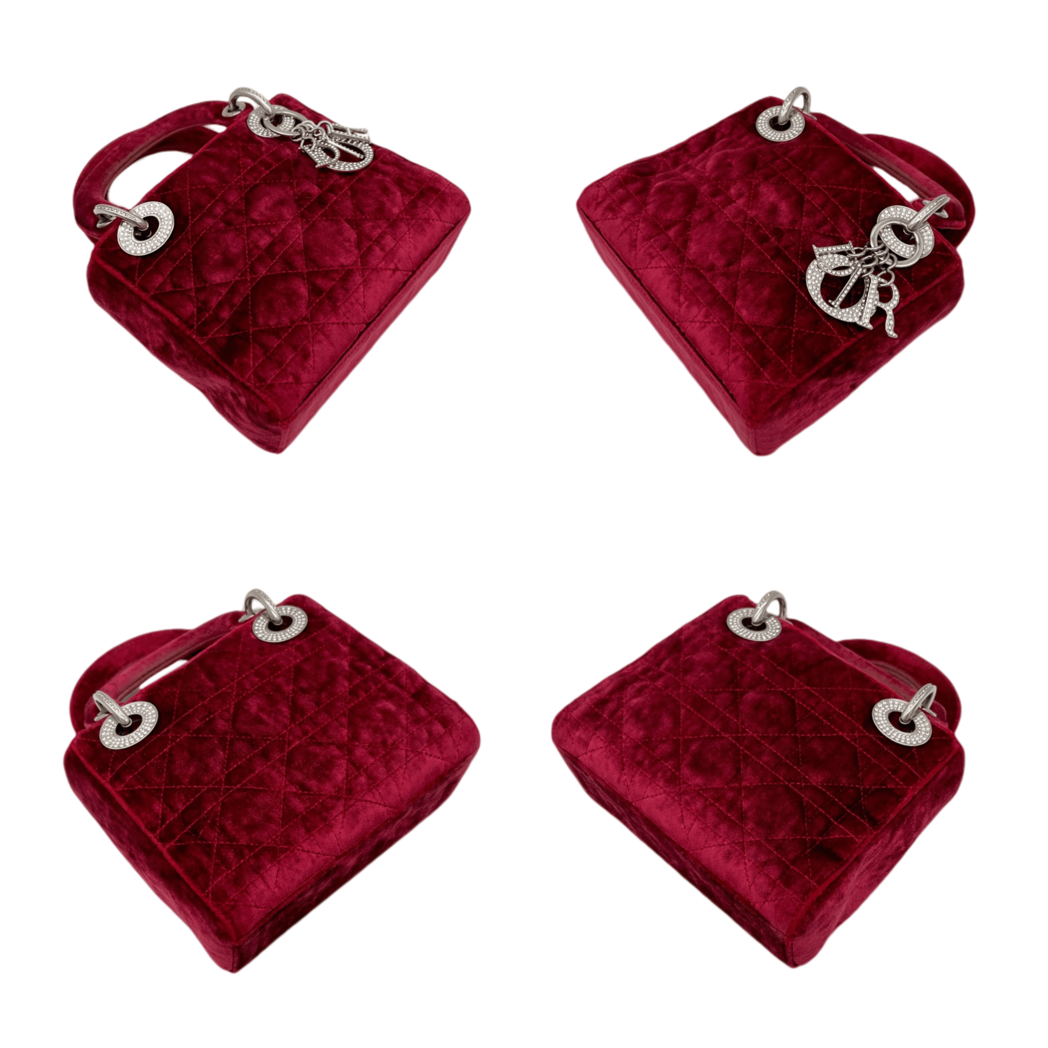 Dior Christian Dior Cannage Ladydior Rhinestone Pendant Mini Handbag Red &Amp; Silver Size ONE SIZE - 11 Thumbnail